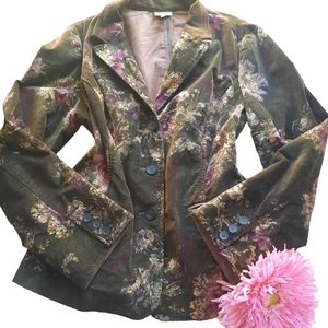 J.Jill Brown Retro Velvet Floral Blazer Jacket
